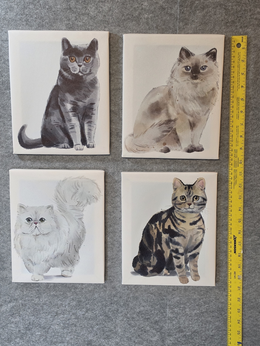 Cat Portrait Canvas Wall Art Set - Neutral Gray and Cream